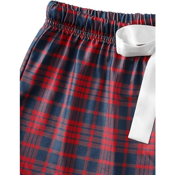 Kvinnors Pyjamas Set Rutig Tryckt Slip Top och Elastisk Midja Klippt