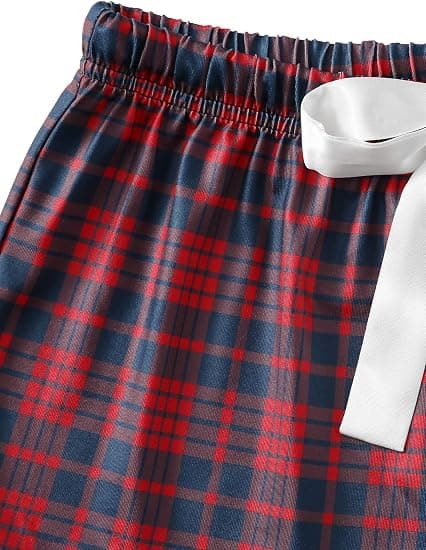 Pyjamassæt til kvinder med ternet print, slip-top og cropped med elastik i taljen