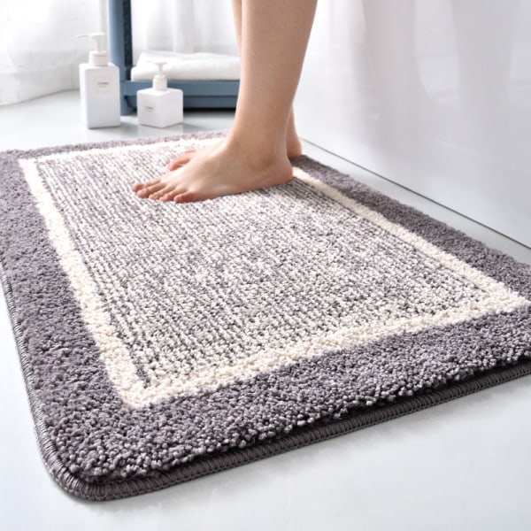 (Gray, 50 x 80 cm)Non-Slip Bath Mat Super Absorbent Bathroom Rug,