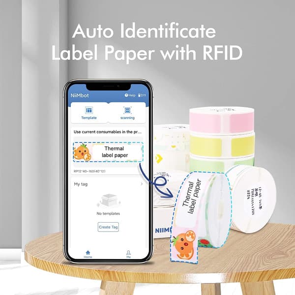 Labelprinter med klæbende tape, trådløs, Bluetooth, bærbar, Cu
