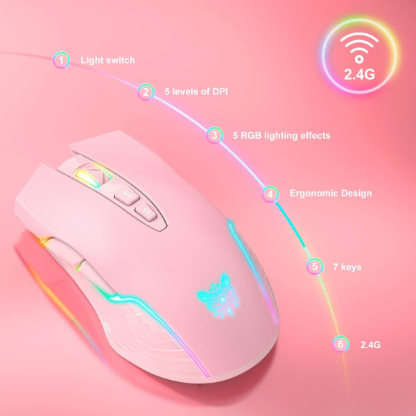 RGB trådlös spelmus, ergonomisk uppladdningsbar datormus
