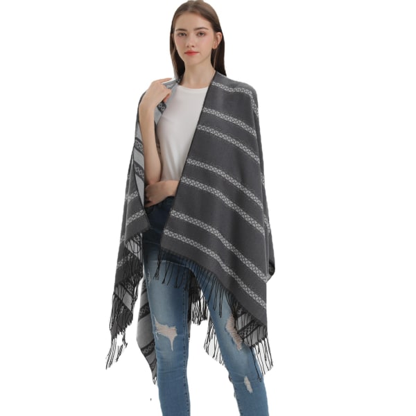 Grå höst- och vinterhalsduk för kvinnor, öppen poncho-sjal