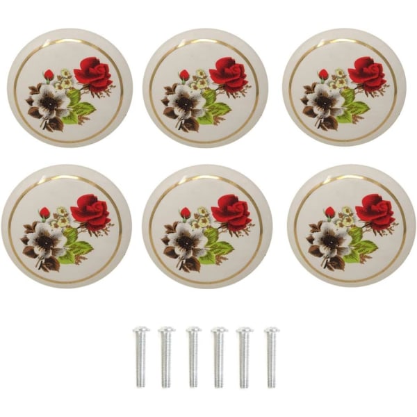 (Gold Wire Roses) 6-pack 1-1/2 tum handmålade keramiska knoppar Ki