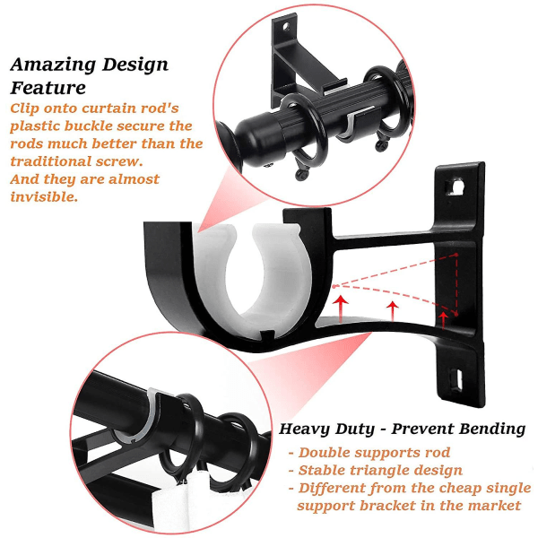 3-delt gardinstangbrakett, liten gardinstangbrakettholder for
