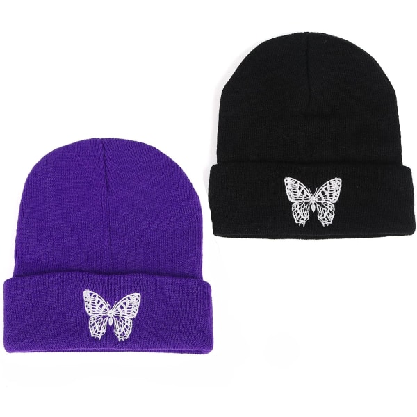 Sorte hue beanie-hatte til mænd, smilende ansigt broderet akryl bløde vinterhatte til kvinder.