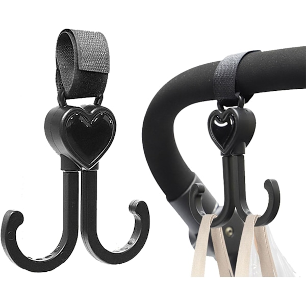 1-pack barnvagnskrokar, hjärtformade krokar, kardborrstängning, för Di