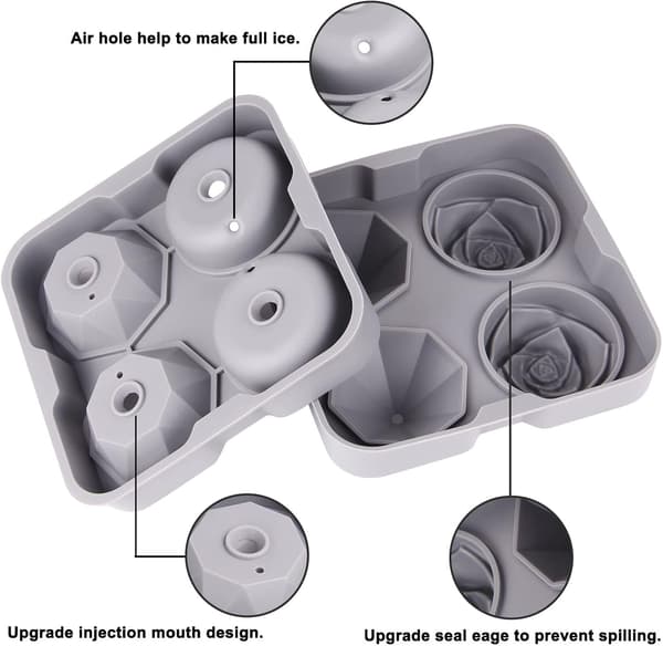 Iskubebrett, 2 silikonrose-iskubrett og 2 diamant-iskulemaskin