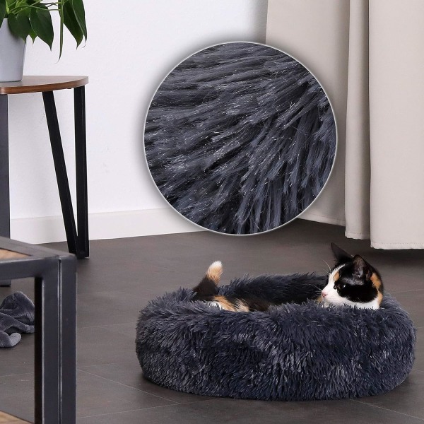 Pyöreä kori koiran tyynyille kissoille donitsikori 40cm kirkas (tummanharmaa)