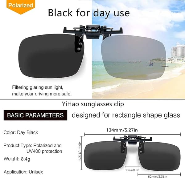 Clip-on solglasögon polariserade anti-bländning ramlösa rektangulära