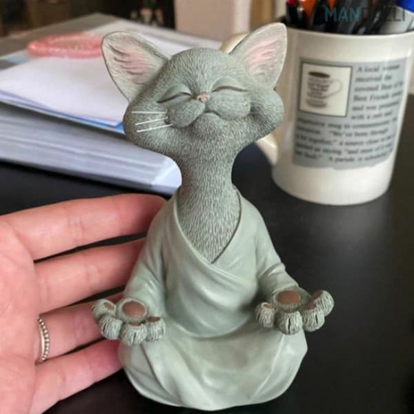 Buddha kattstaty meditation yoga samlarobjekt present för katt 18 CM