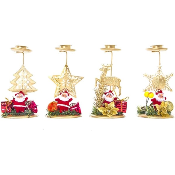 Julelysestage i jern, sæt med 4 guld lysestage ornament