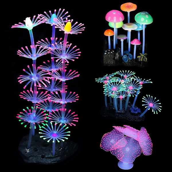 4 pakker akvariumlysdekorationer, akvariumdekorationer med sim