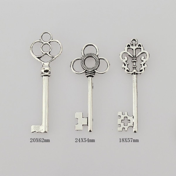 (30 pieces) Antique Silver Skeleton Key Sets, Tibetan Silver, Fil