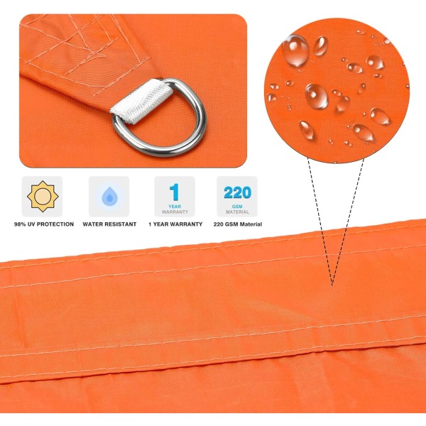 2x3m Orange Rektangulär Solsegel, Vattentät UV-skydd Cano