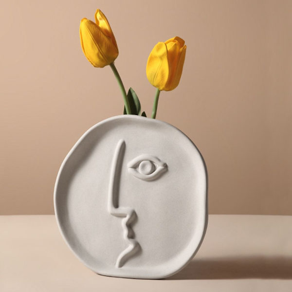 Kreativ keramisk vase tørket blomst dekorasjon kunst ansikt skrivebordsdekorasjon (1 stk abstrakt enkelt ansikt)