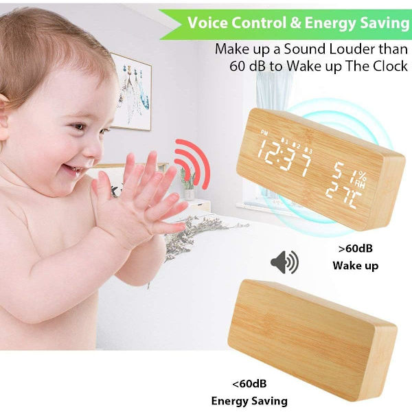 Acelectronic Trä LED Väckarklocka, Digital Klocka Digital Alarm C