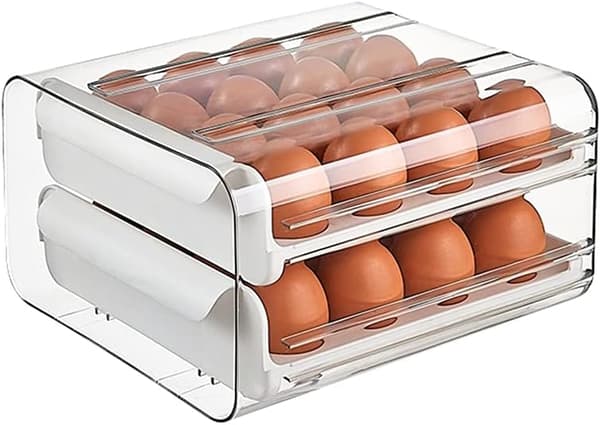 Eggbeholder, plastskål, dobbelt lag, for kjøleskap, egg