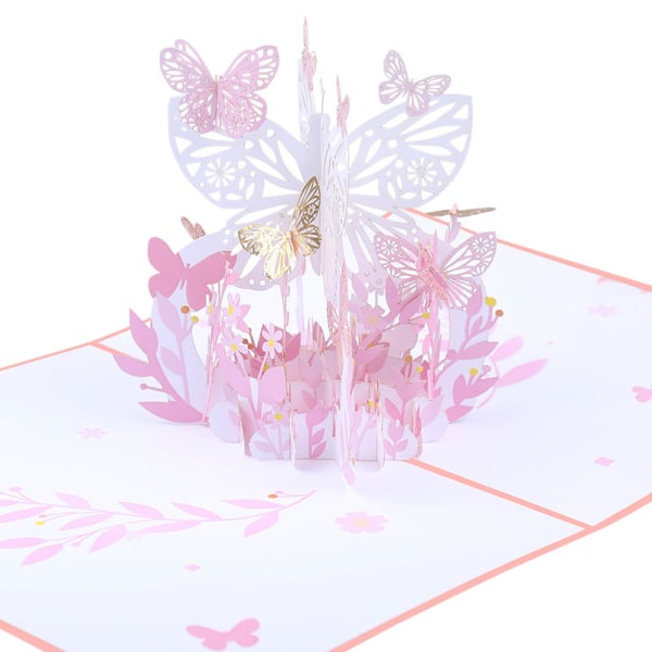 Rosa fjäril romantiska kort, Butterfly Flower Baskets 3D Greeti