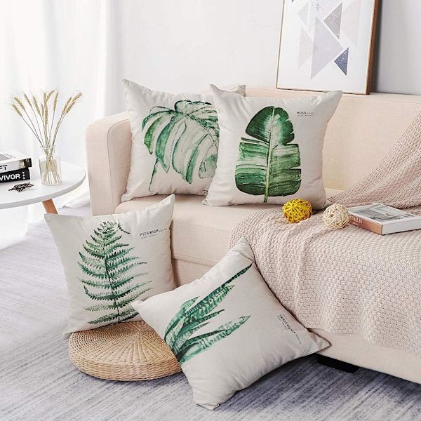 Set med 4 putetrekk 45 x 45 cm Polyester og lin dekorative