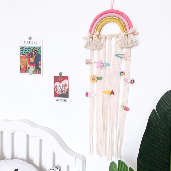 Regnbue Makrame Veggteppe for Barnerom Decor, Rainbo