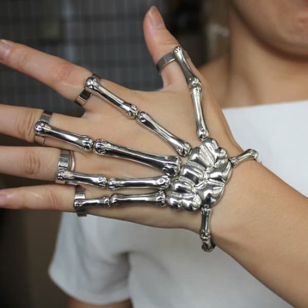 Silver Steam Punk Armband Gothic Hand Skull Skeleton Justerbar