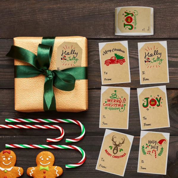 1 rulle 300 pakke (2" x 3") selvklæbende julegavemærker, dekoration
