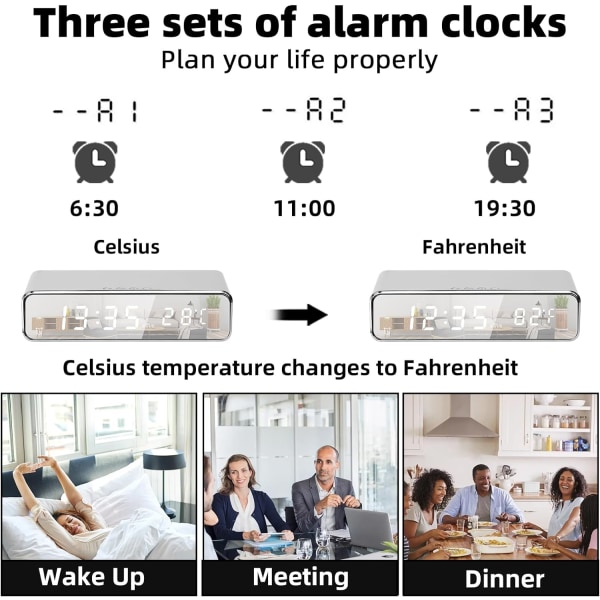 Digital väckarklocka med trådlös laddare, väckarklockor för sovrum