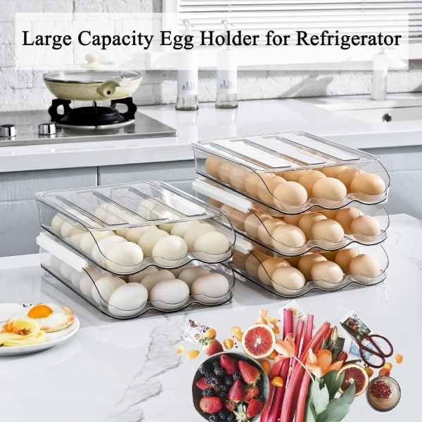 (1 lager) Ägghållare för kylskåp, äggbehållare med lock, 18