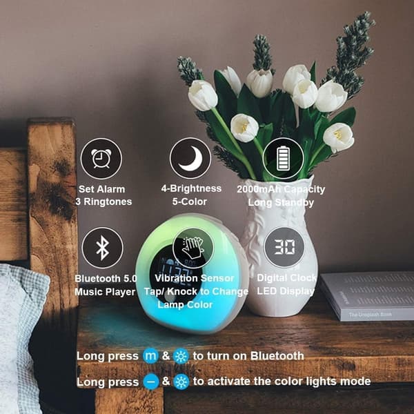 Vækkeur med lys og Bluetooth-højttaler, natlampe til børn