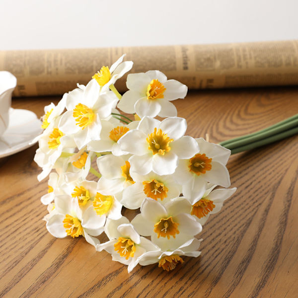 3 st konstgjorda påskliljor, siden falska narcissus blomma bukett