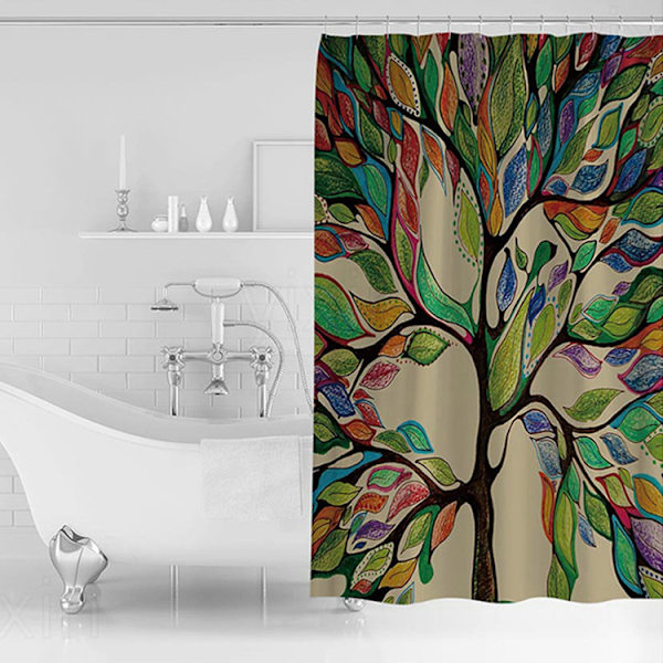 Skimmelbestandig bruseforhæng 183x183cm, planteprint bruseforhæng til badeværelse, vaskbart stof bruseforhæng med 12 kroge