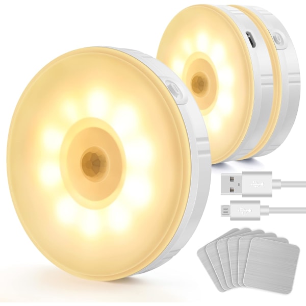 LED-nattlys med bevegelsessensor, 3 magnetiske LED-lys, USB-lading