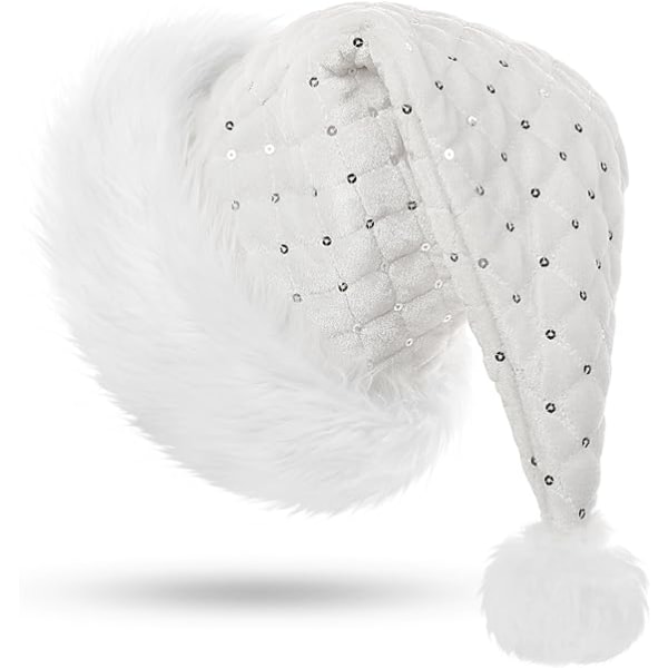 1 stk Hvid julehue Luksus nissehue med pailletterfløjl Chris