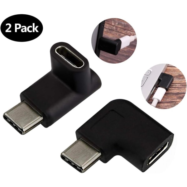 2 kappaletta USB Type C -uros naarasadapteria, kulma 90 astetta oikealle