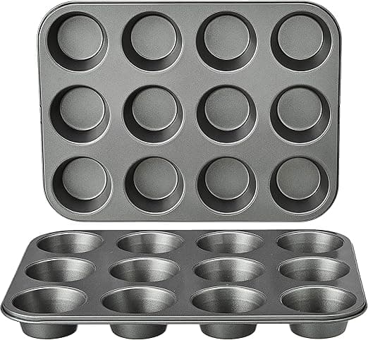 Sæt med 2 runde muffinforme i non-stick kulstofstål, grå