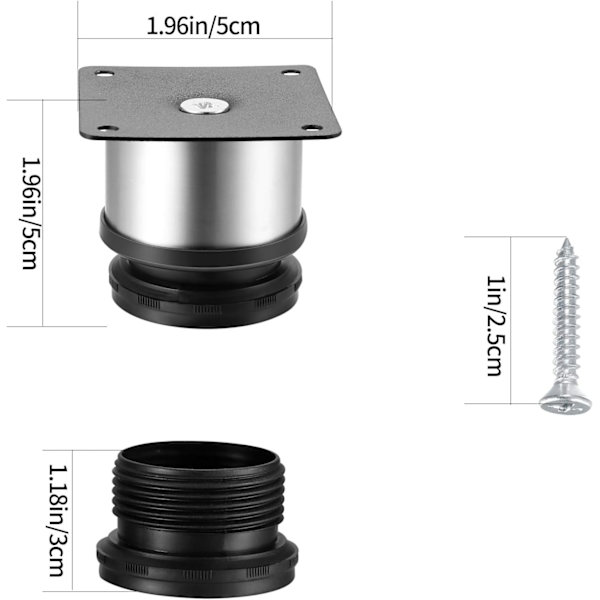 4 ställbara möbelben, höj- och sänkbara bordsben i metall