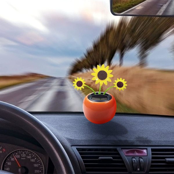 Aurinkotanssi kukka, aurinkovoima-autonukke auton sisustus, aurinkovoima-autokukka, auton kojelaudan sisustus, lasten pöytäaskartelu (auringonkukka)