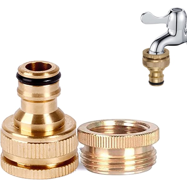 Brass Outdoor Garden Hose Faucet Connector 1/2" to 3/4" 2 in 1 Fe