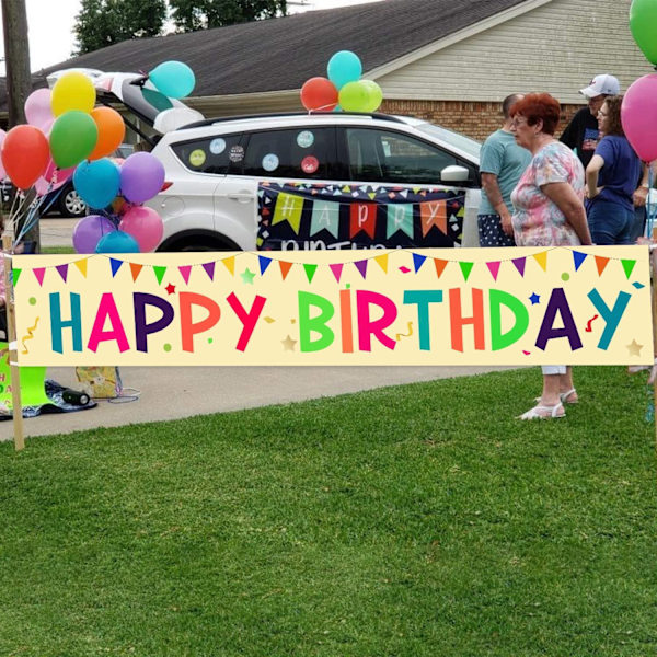 Stort stof Happy Birthday Yard Dekorationer Banner Regnbue Happy