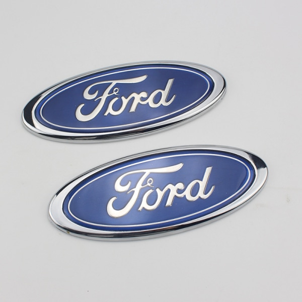 2 st Ford-märke Oval Blå/krom 145x 60mm Fram/bak Emblem