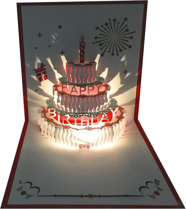 1 stk 3D Pop Up Bursdagskort, Varme LED-lys Bursdagskake Musikk
