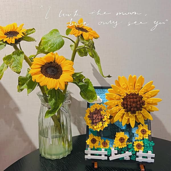 Blomsterklossar Set, Solros Set, 666 PCS Konstgjorda Blommor DIY