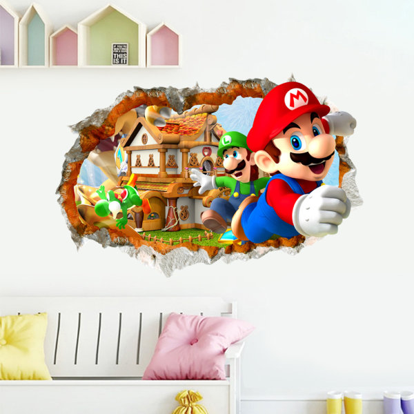 3D trasig vägg Super Mario Mario väggdekaler barnrum ca