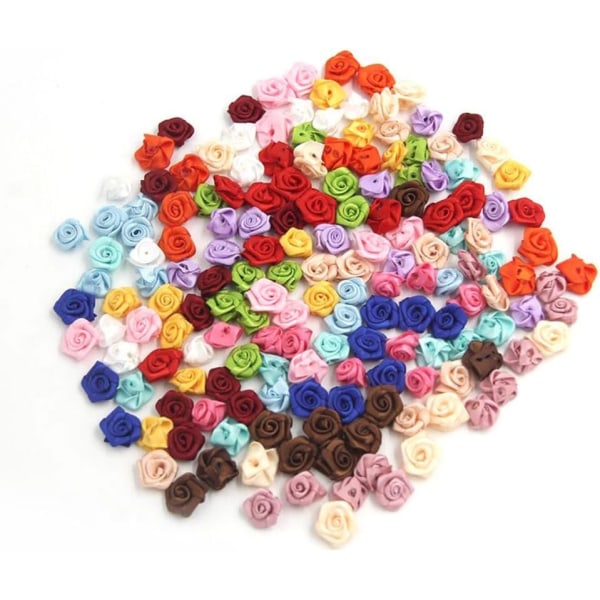 100 stk./parti Mini Håndlavede Satin Rose Båndstof Rosetter Blomst