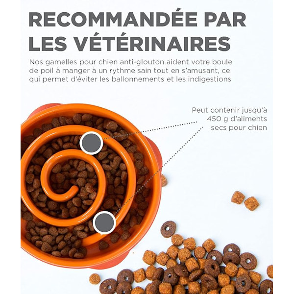 Anti-glutton langsom madskål til hunde - størrelse M/mini - orange