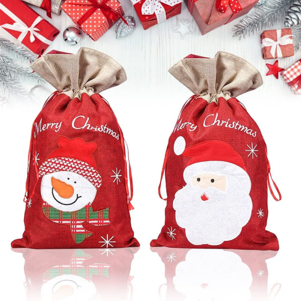Rød 2 PCS Julegavepose i lerret 41 * 24cm Julegavepose