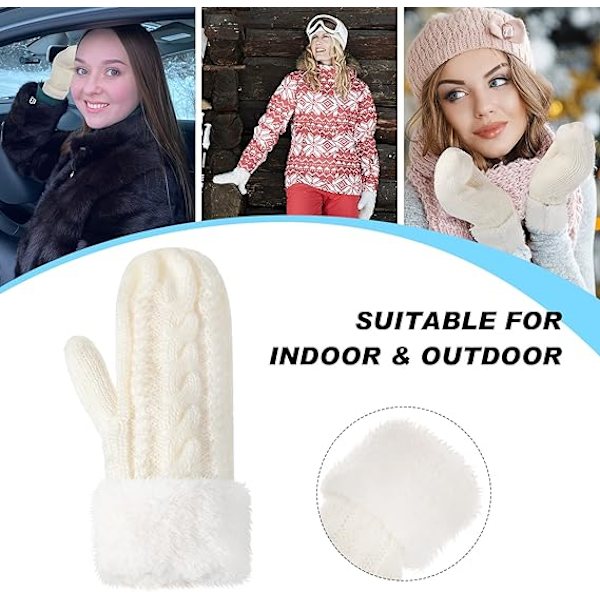 (Hvid) Vinter Uld Vanter Fingerless Strikkede Ski Handsker Varme Cy
