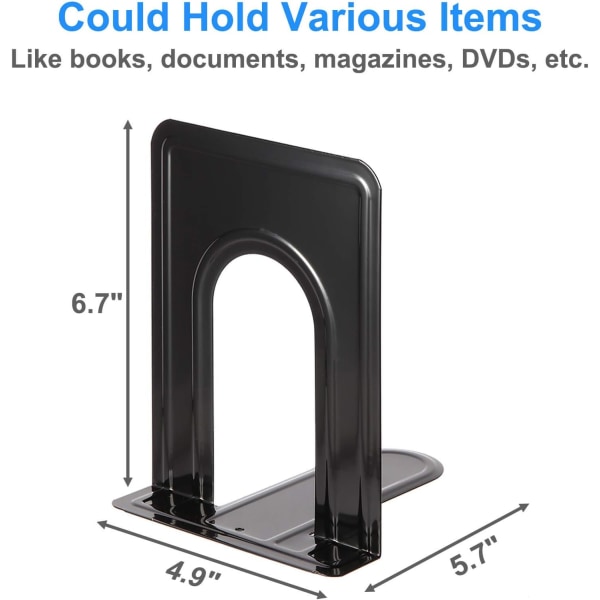 1 par robuste bokstøtter i metall, sklisikker base, svart farge,