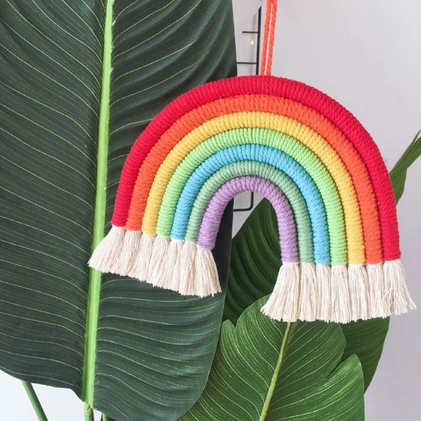 Regnbågsväggbonad i macramé, gobeläng för boho-dekoration pojkar R
