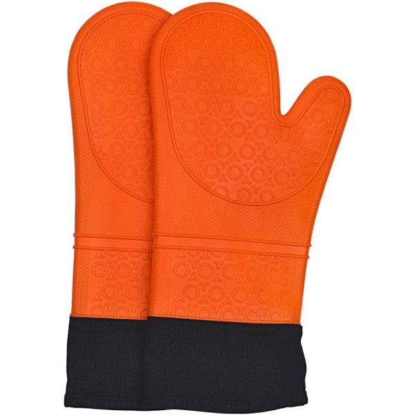 Silikoninen lämmönkestävä uunin hanskat Extra pitkä liukumaton uunin hanskat 1 pari (Oranssi)